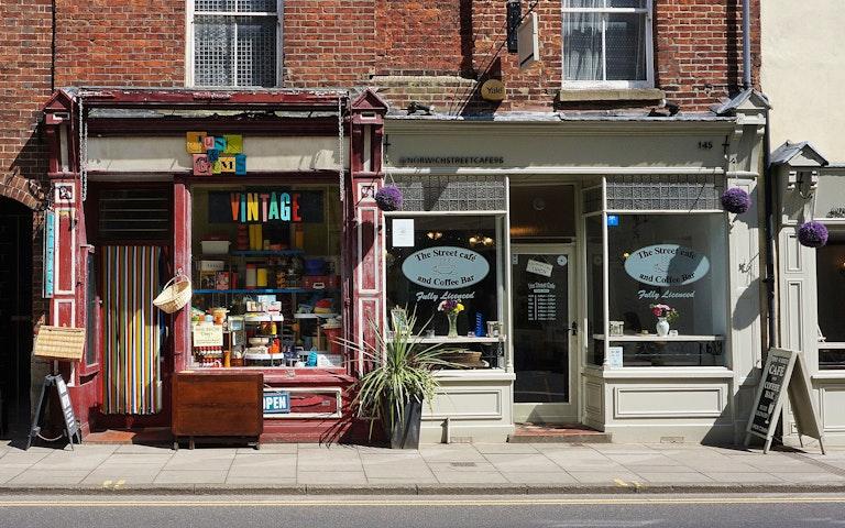 Local storefront showing small businesses